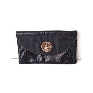 American Eagle Outfitters Black Leather Clutch Wallet Women's Y2K Grunge Casual